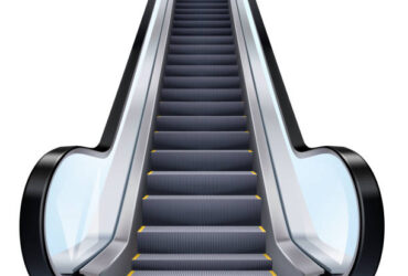 Single escalator on white background realistic isolated vector illustration Single escalator on white background realistic isolated vector illustration